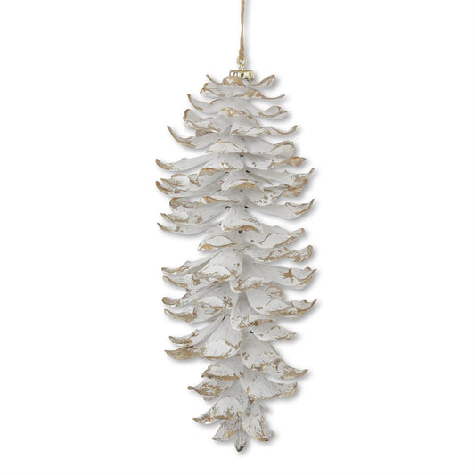 SALE White Glittered Pinecone Ornament Large