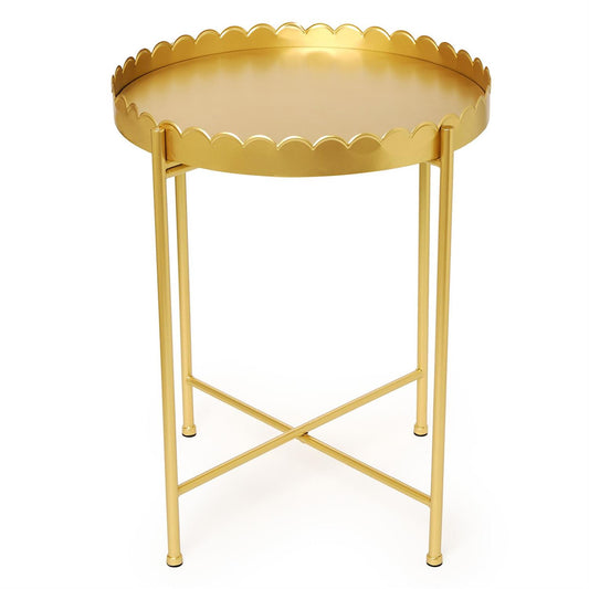 Gold Scalloped Edge Round Accent Table