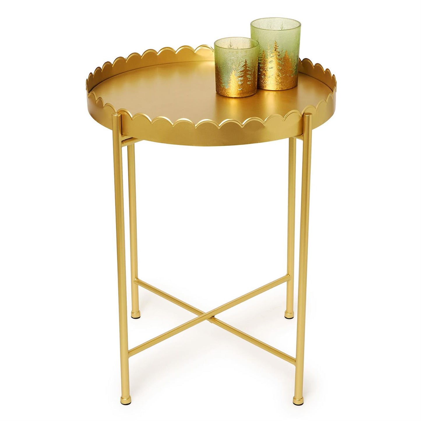 Gold Scalloped Edge Round Accent Table