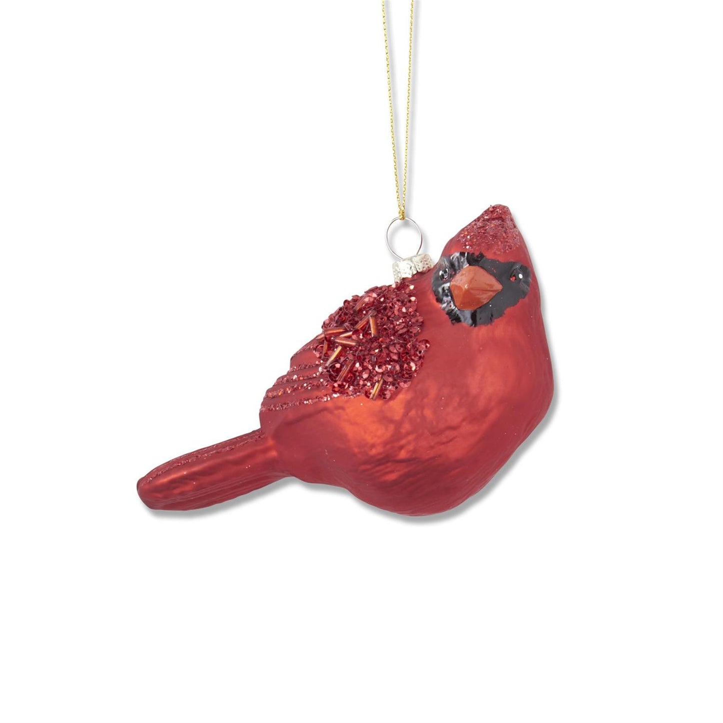 Red Glitter & Beaded Blown Glass Cardinal Ornament