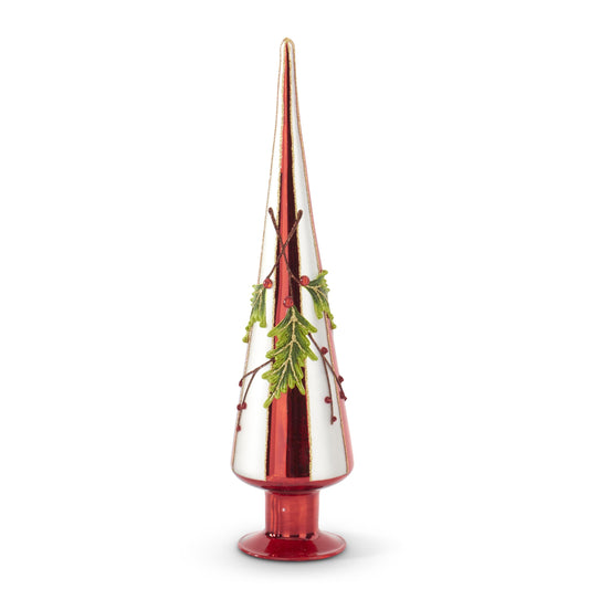 SALE Red & Silver Striped Cone Finial LARGE