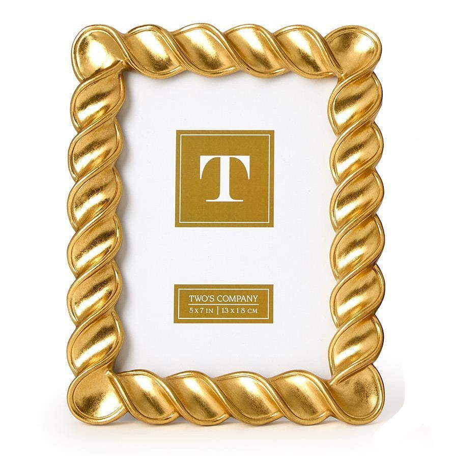 Gold twisted leaf picture 5x7 frame with by Two's Company on a white background