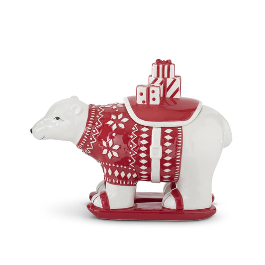 White & Red Ceramic Polar Bear Container