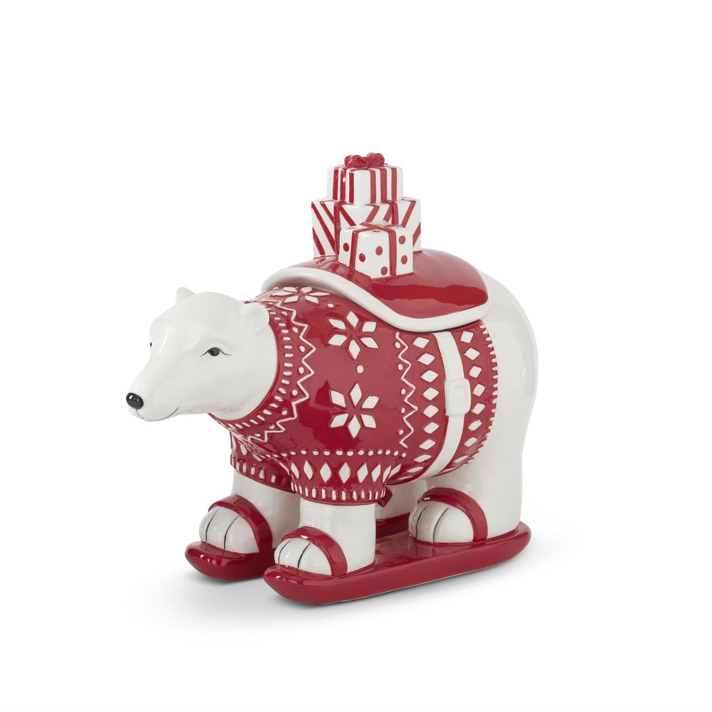 White & Red Ceramic Polar Bear Container