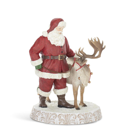 Santa with Reindeer Winter Scene