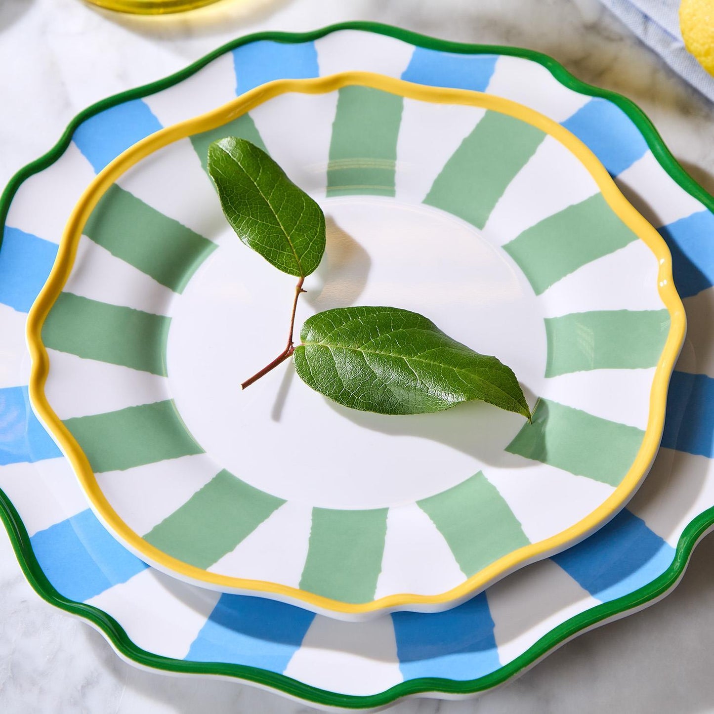 Green Striped Melamine Salad Plate