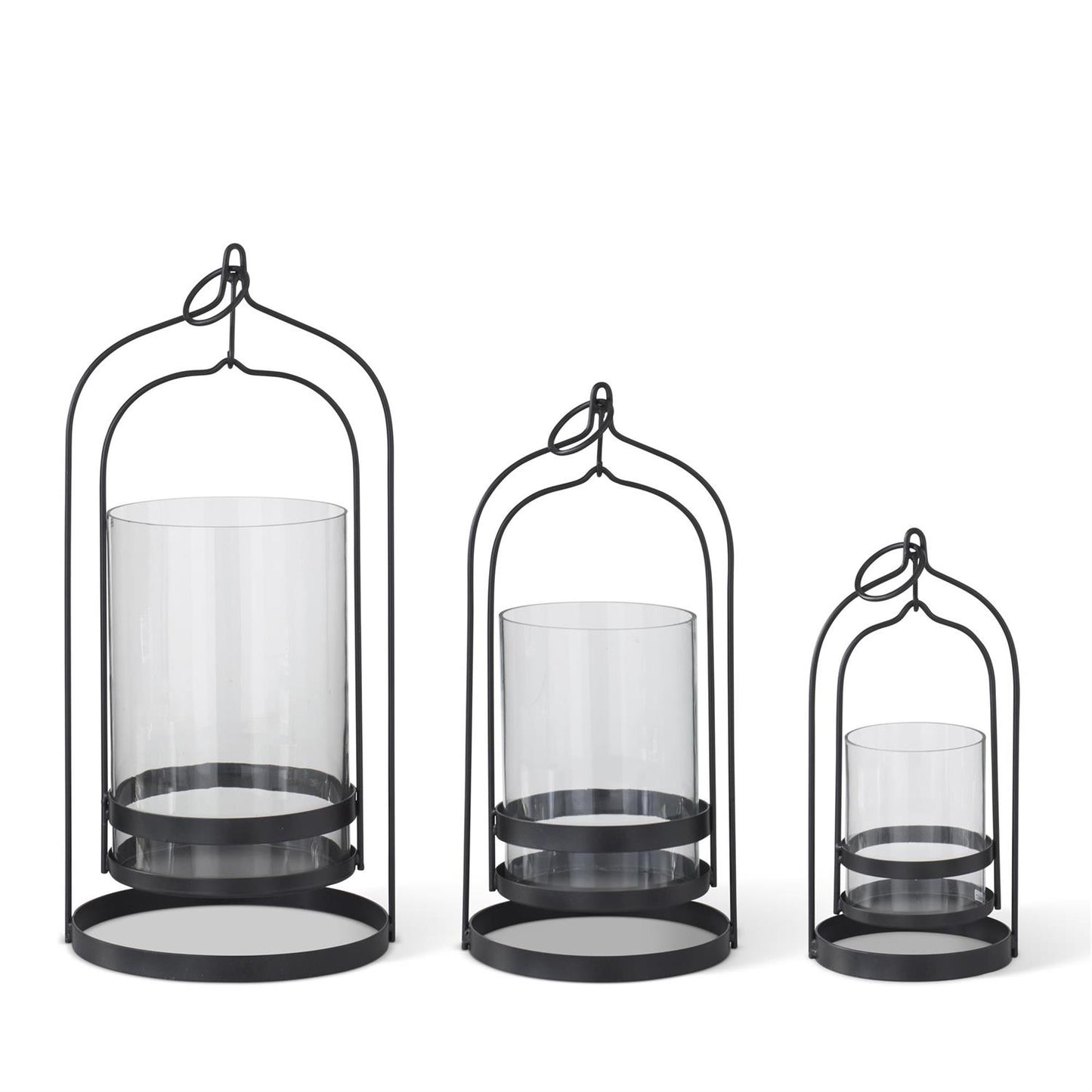 Black Metal Hanging Candleholder w/Glass Hurricane Large20"