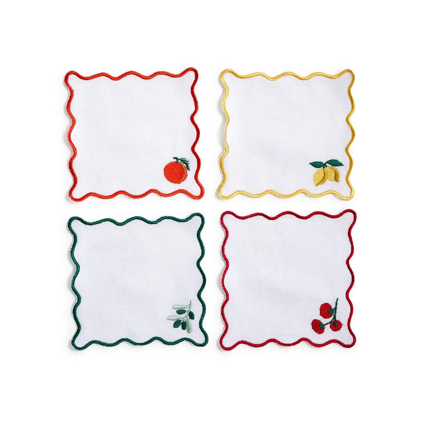 Embroidered Fruit Cocktail Napkin Set