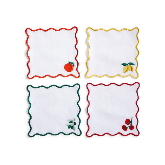 Embroidered Fruit Cocktail Napkin Set