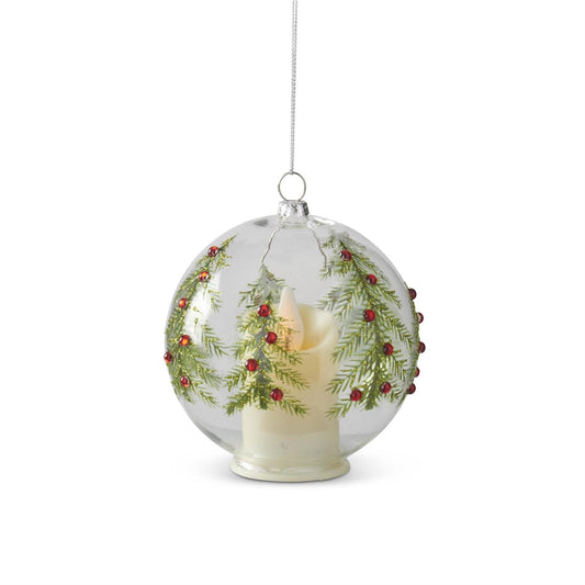 LED Clear Glass Ornament w/Jeweled Christmas Tree & Timer