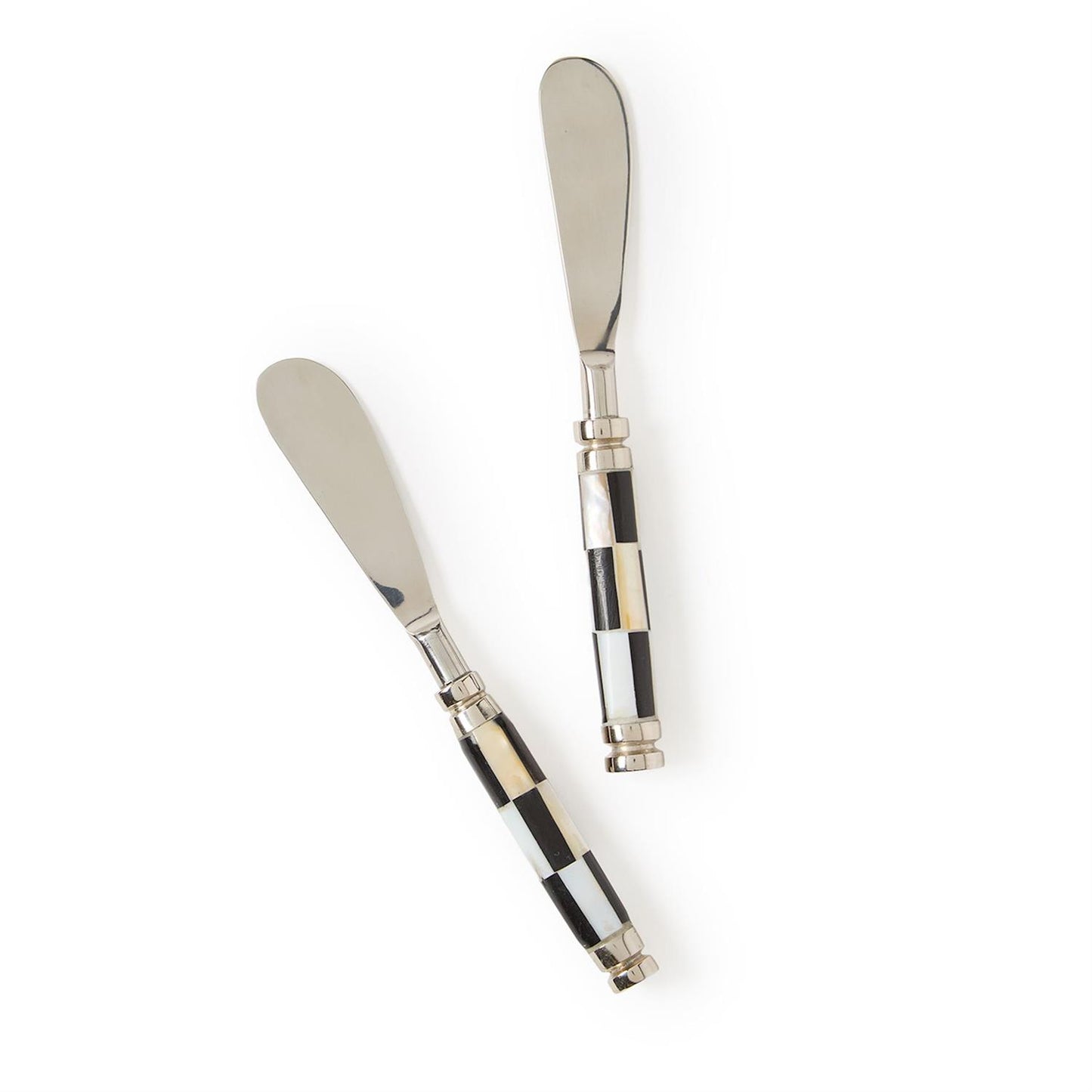 Two spreaders with checkered handles and stainless-steel blades