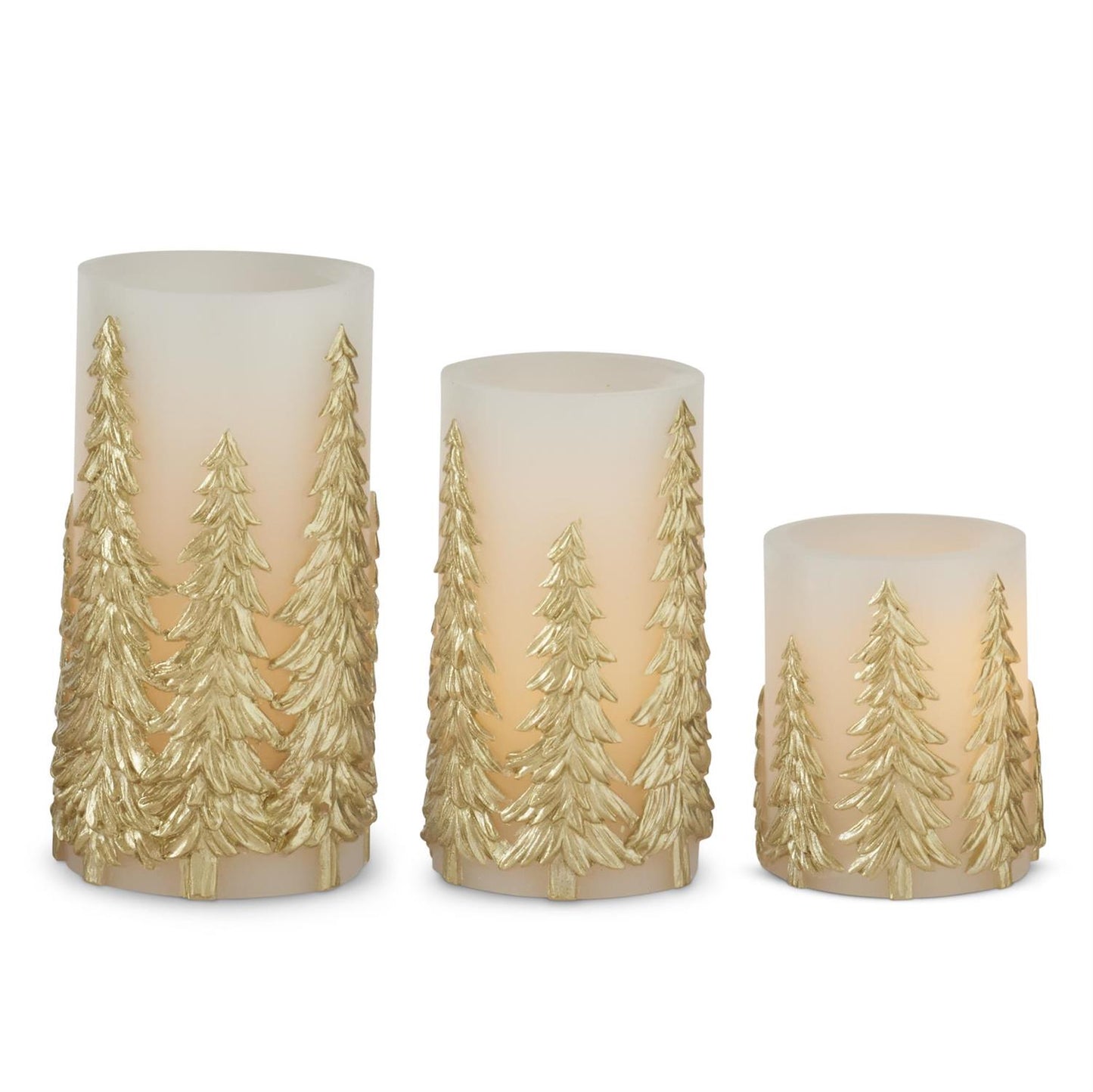 LED Gold Embossed Trees Candle w/Timer Small