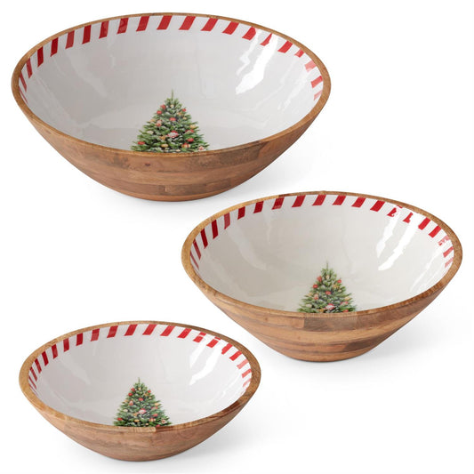 Wooden Bowl w/Christmas Tree Center Large