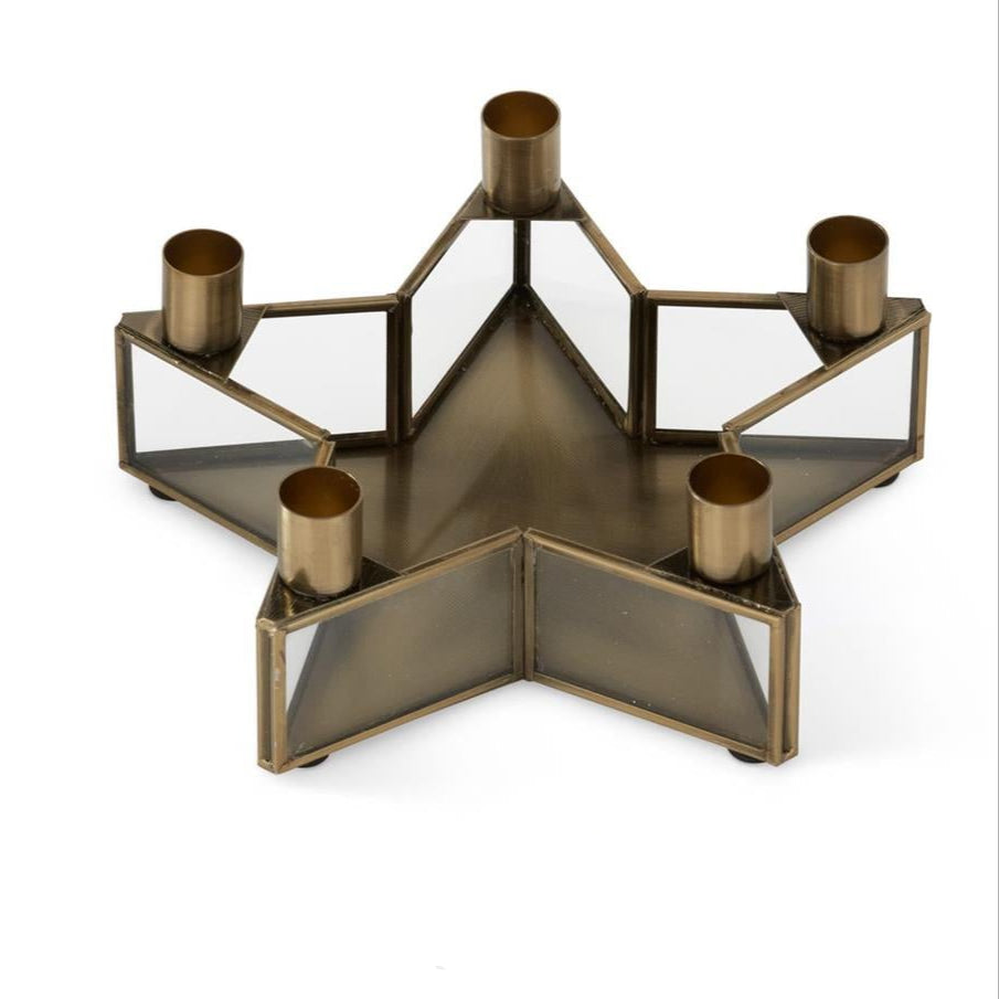 Gold Metal & Glass 5 Taper Candleholder Small