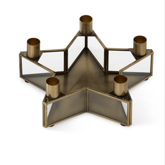 Gold Metal & Glass 5 Taper Candleholder Small