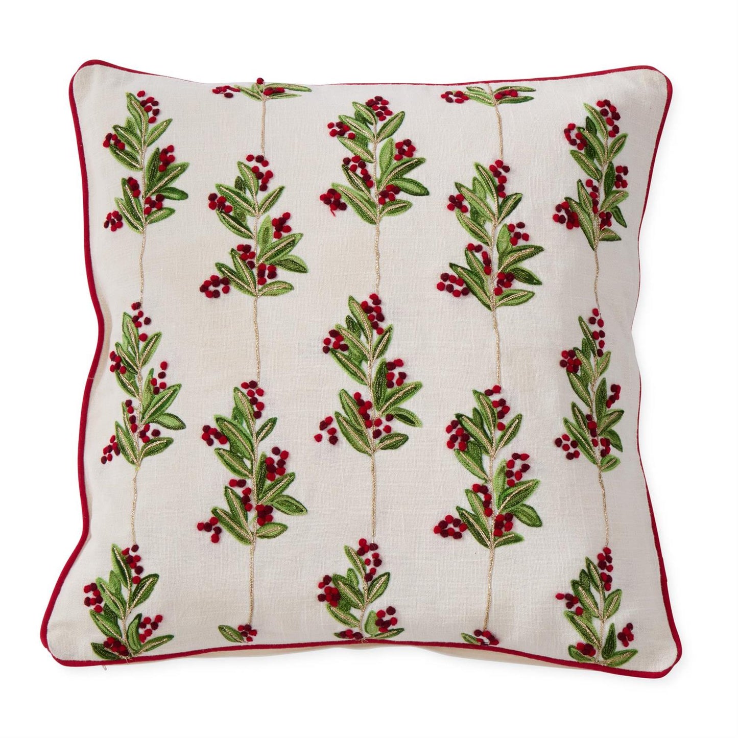 Cream Pillow w/Holly Leaves & Berries