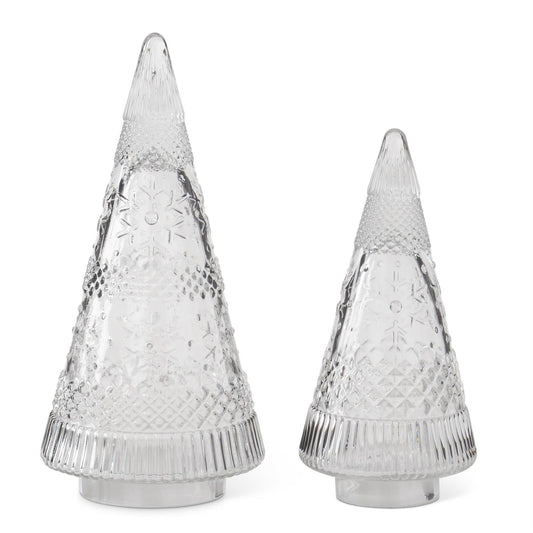 Clear Glass Tabletop Tree w/Snowflakes Small