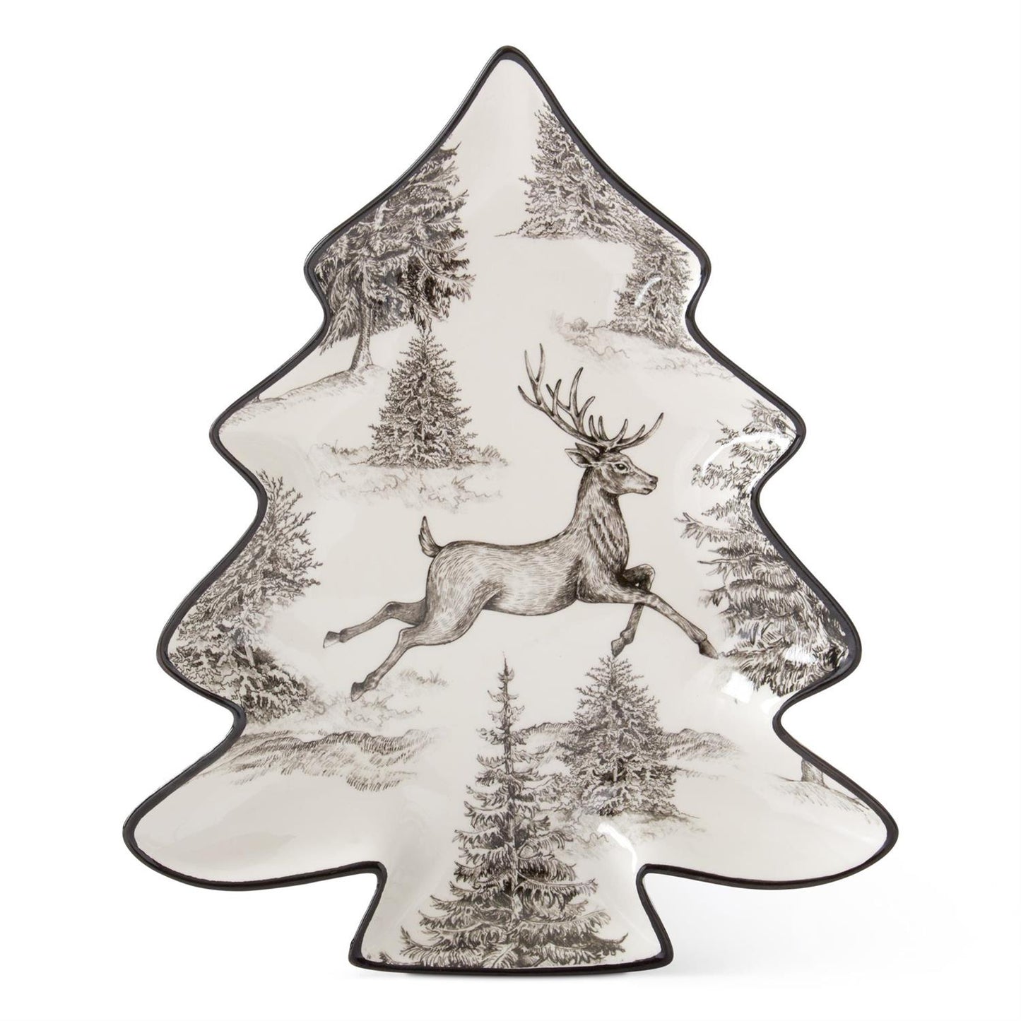 White & Black Toile w/Deer Tree Tray