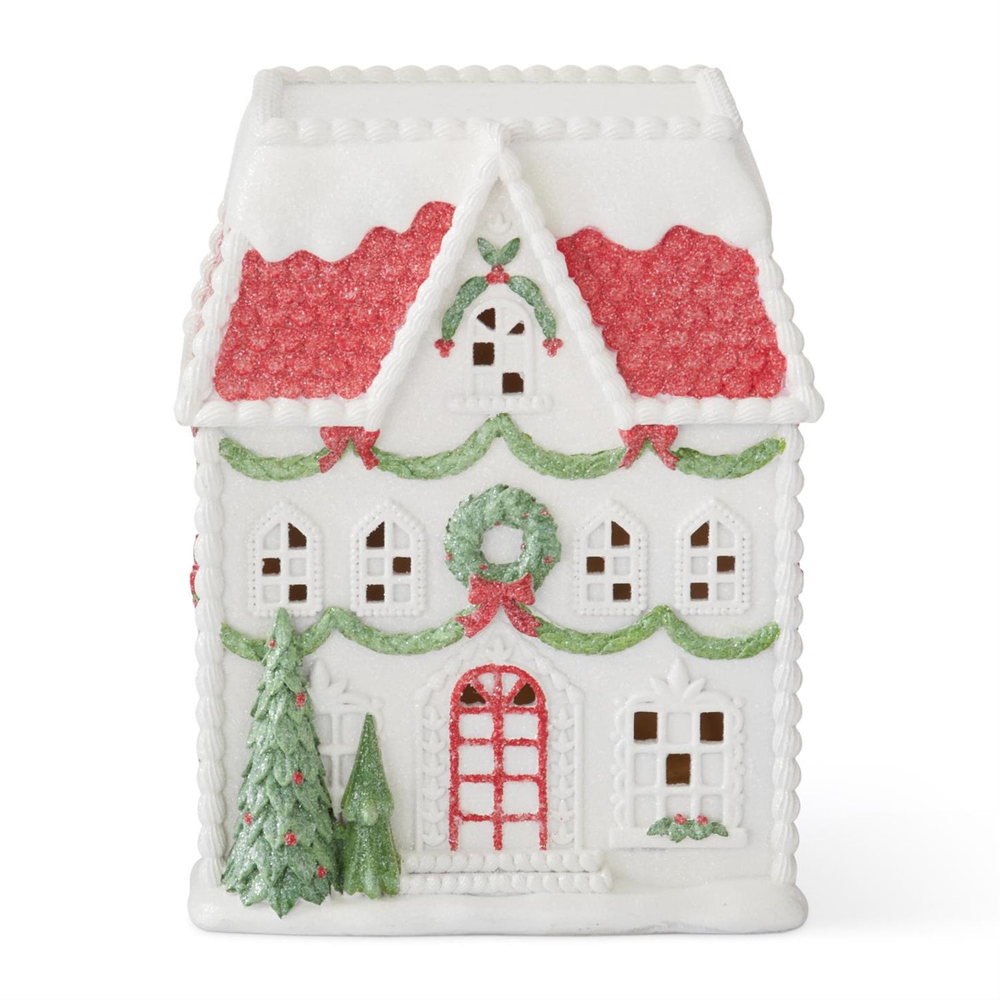 Glittered Resin LED Christmas House w/Timer Large