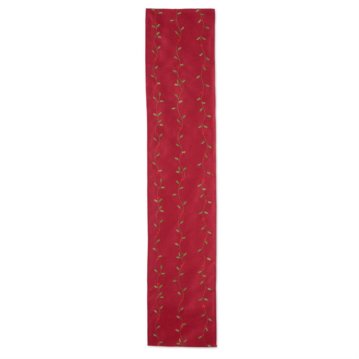 56029B Red Table Runner w/Embroidered Holly Leaves