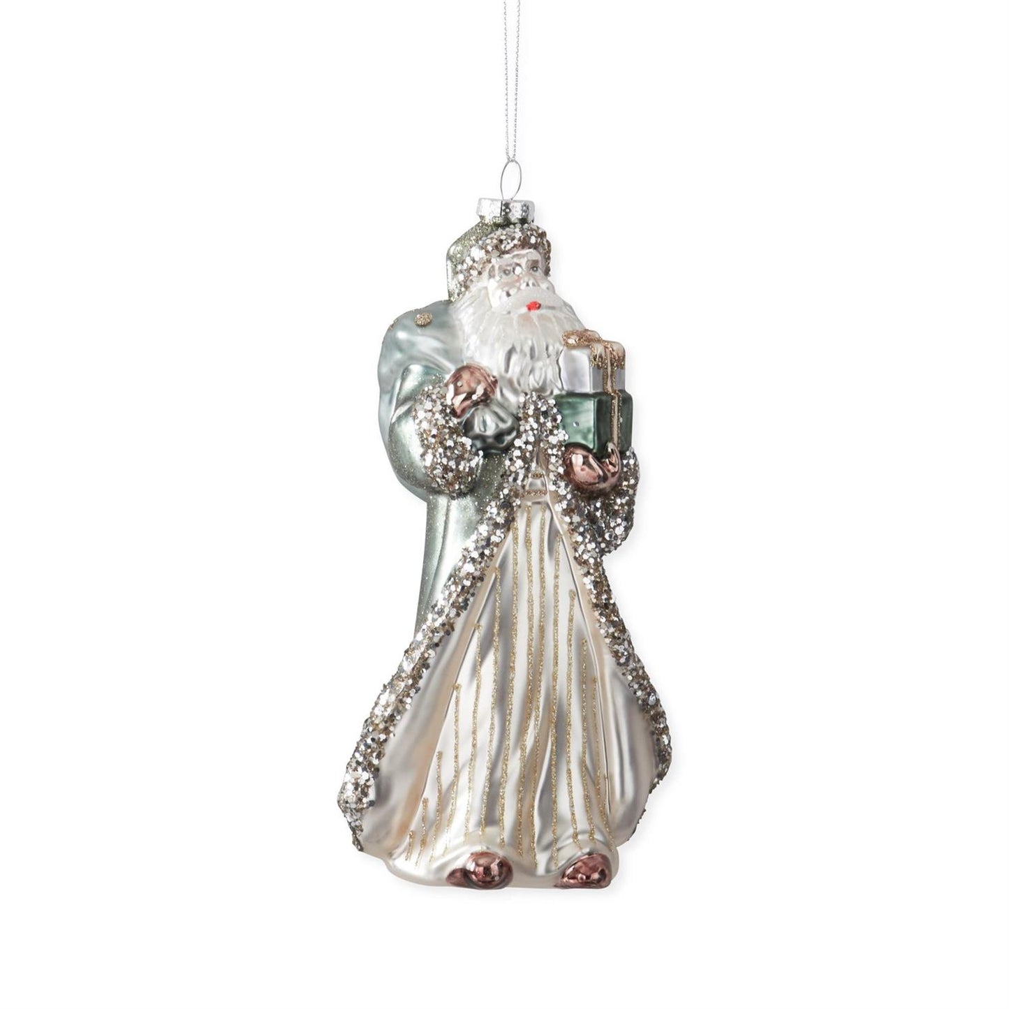Silver Coat Blown Glass Vintage Santa Ornament