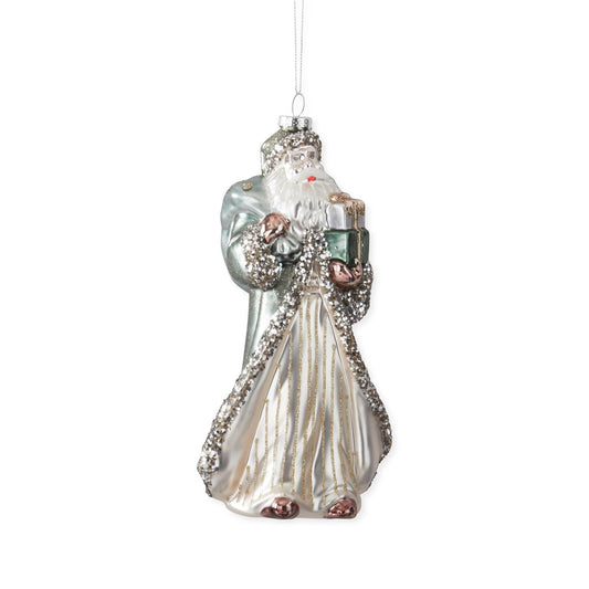Silver Coat Blown Glass Vintage Santa Ornament
