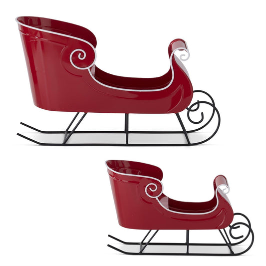 Red Metal Sleigh w/White Trim & Black Rails Large