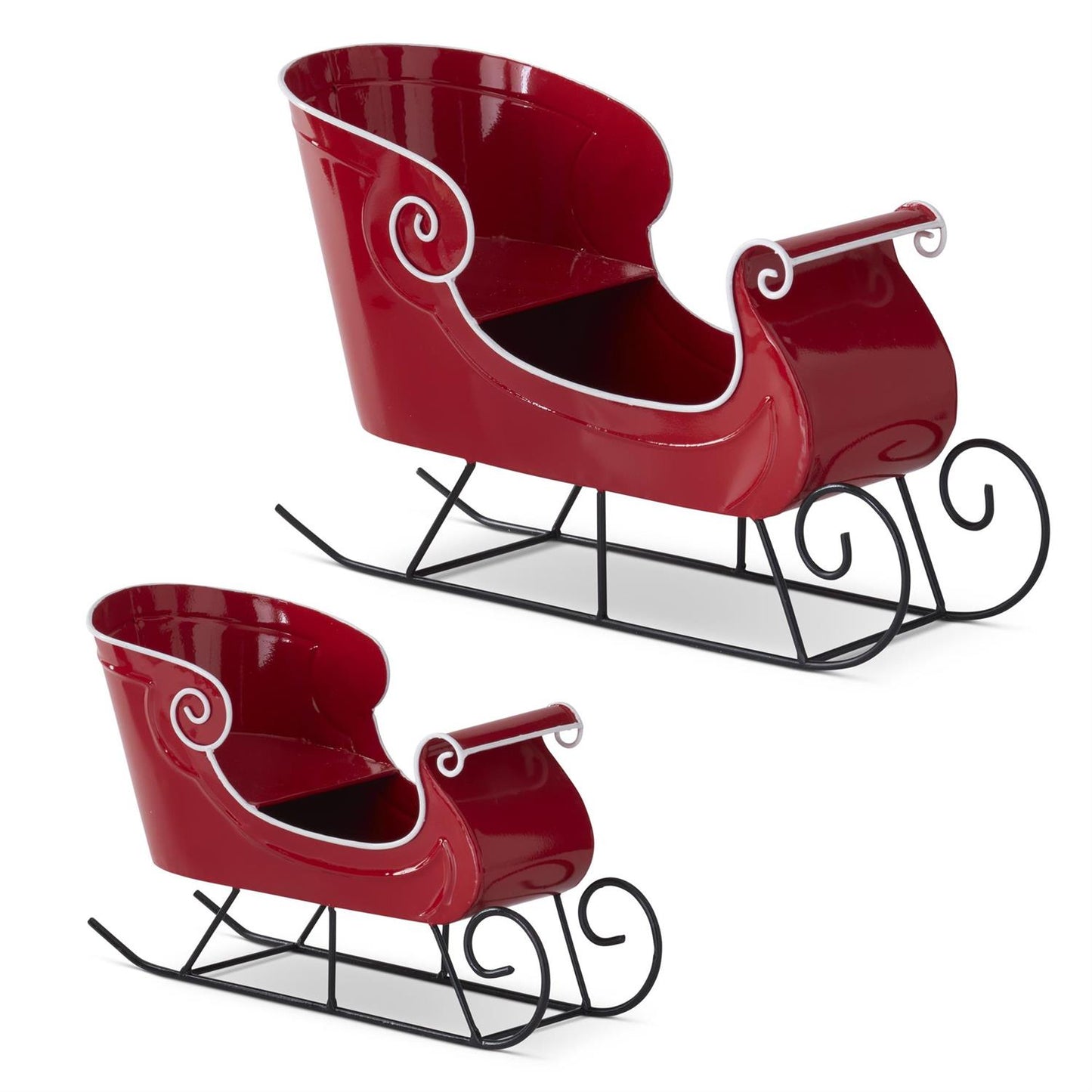Red Metal Sleigh w/White Trim & Black Rails Small