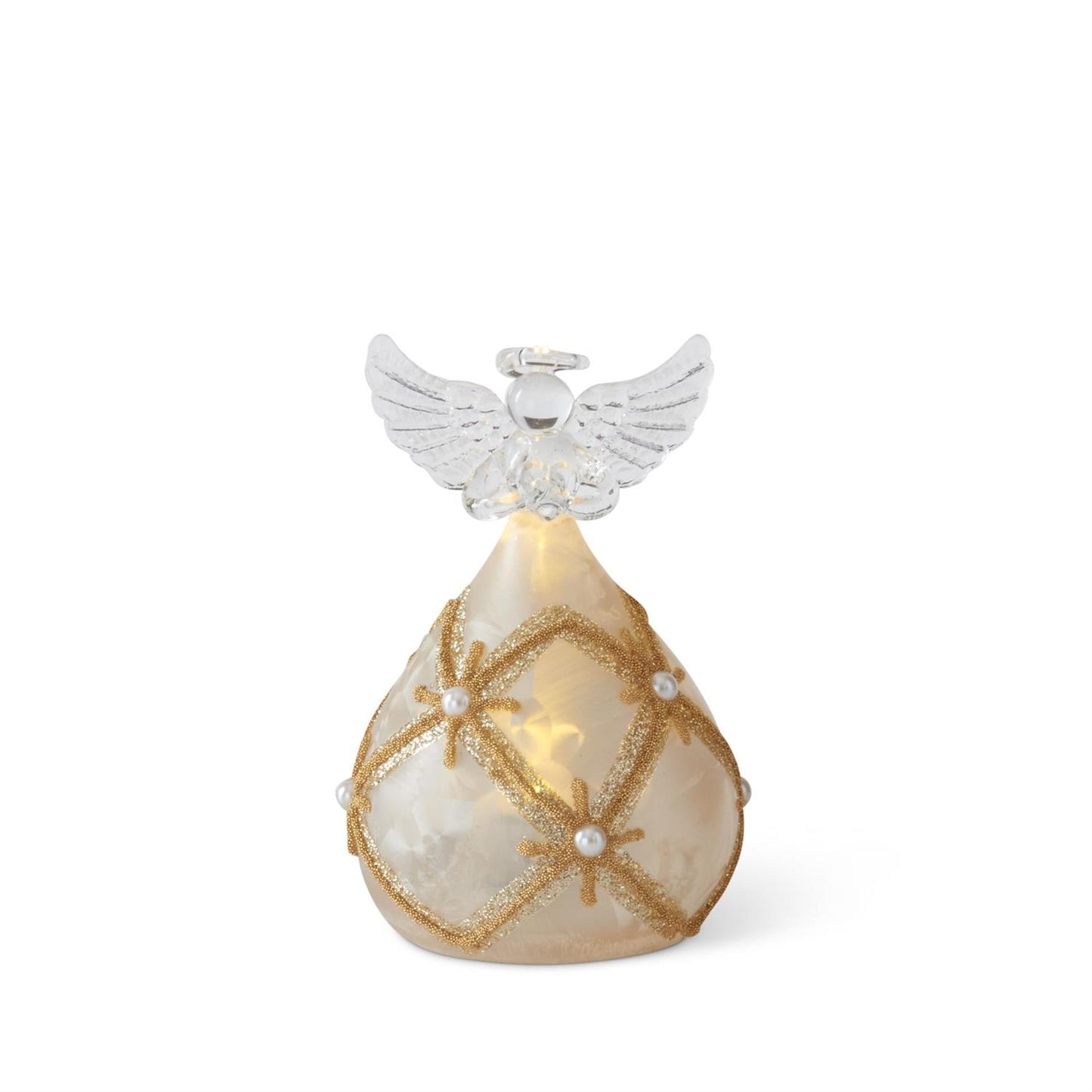 Gold & Pearl LED Angel Holding Heart w/Timer