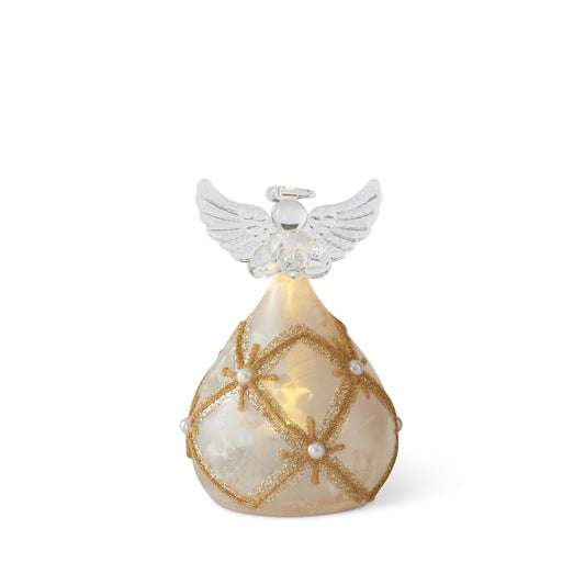 Gold & Pearl LED Angel Holding Heart w/Timer