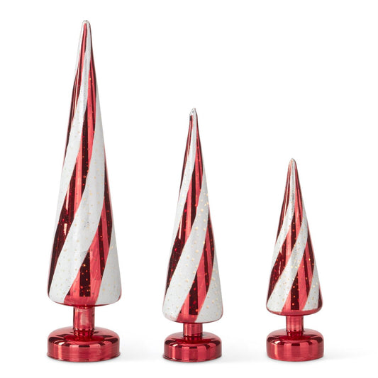Red & White Swirl Striped LED Tabletop Tree Large