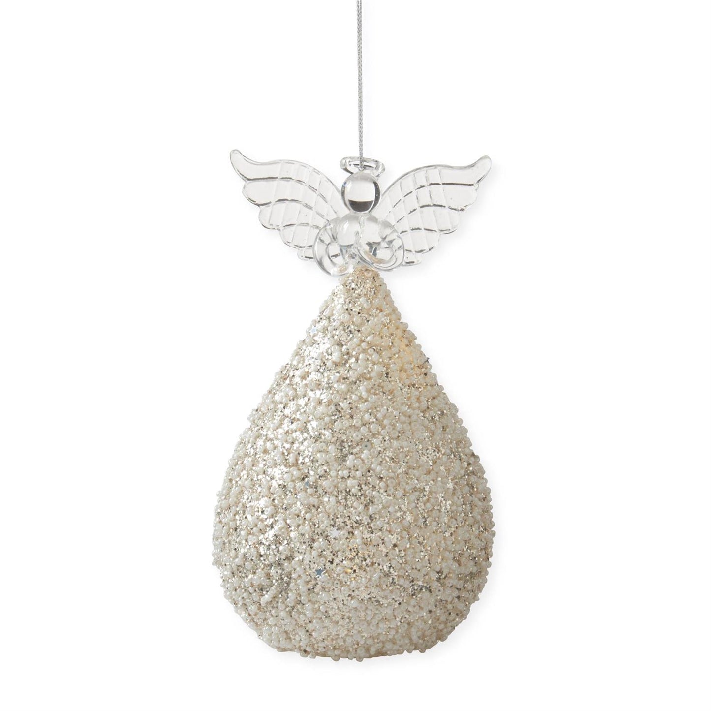 Gold Glitter & White Seed Bead LED Angel Ornament w/Timer Large