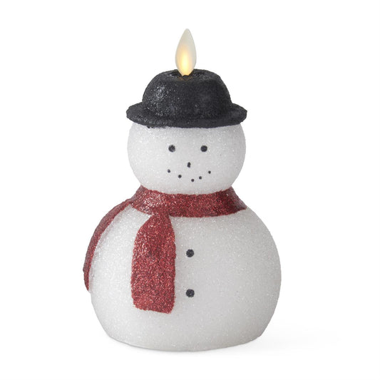 Luminara White Glitter Snowman Flameless Candle