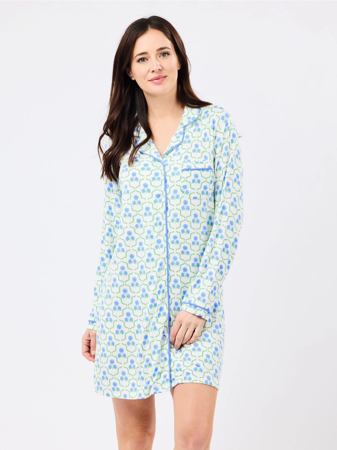 Mary Square Charlotte Nightshirt Sweet Briar Lattice Blue LARGE