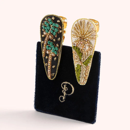 Hair Clips Midnight Trees & Champagne Flower