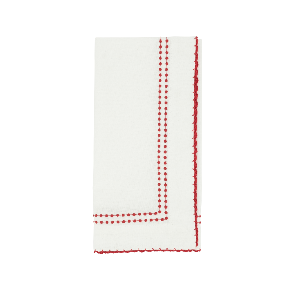 Saro Red Embroidered Border Napkin