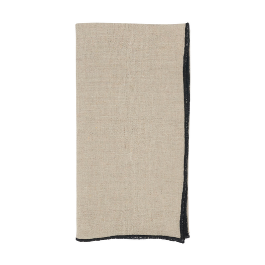 Saro Stonewashed Stitch Border Napkin Black/Natural