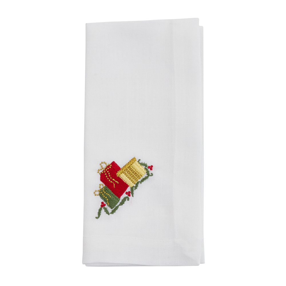 Saro White Embroidered Gifts Napkin