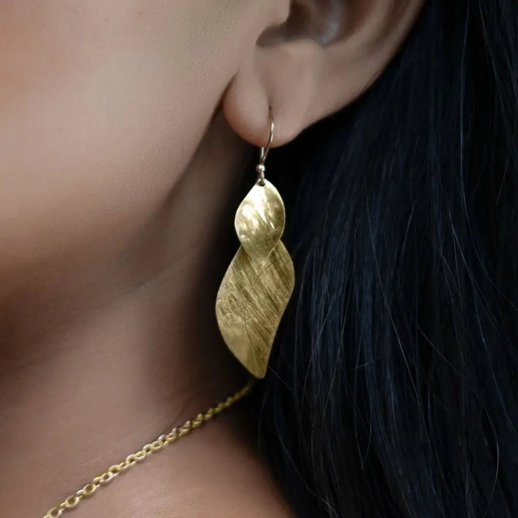Gold Hook Double Leaf Earrings