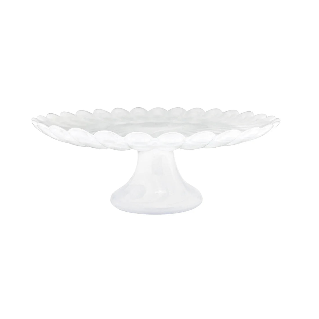 white alabaster cake stand with a scalloped edge