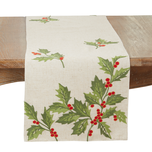 Saro Natural Holly Leaves Runner