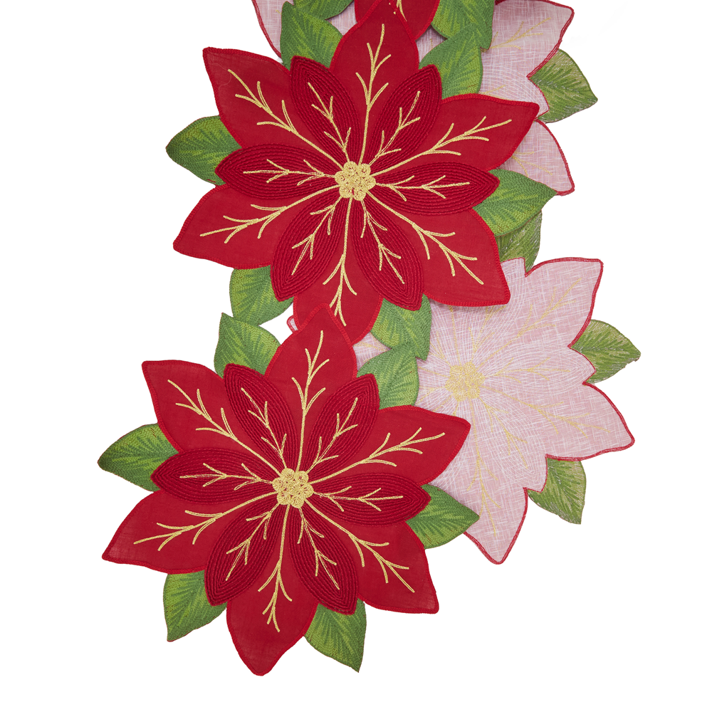 Saro Red Poinsettia Table Runner