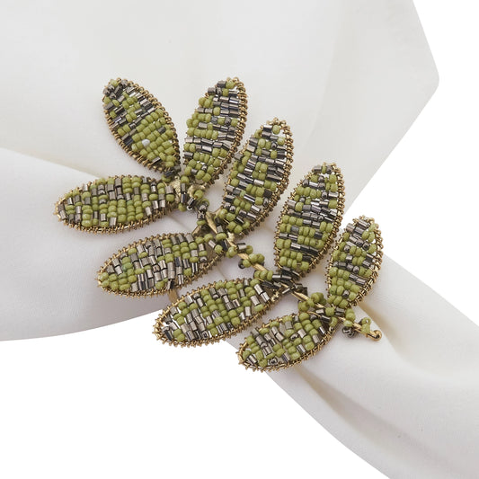 Saro Green Beaded Leaf Napkin Ring
