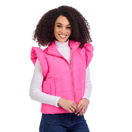 Lile Ruffle Pink Quilted Vest Large
