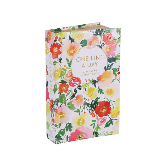 Floral journal with gilded edges on the pages and titled 'One Line A Day' 