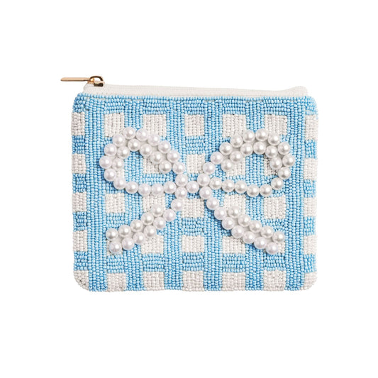 Blue Bow Beaded Pouch