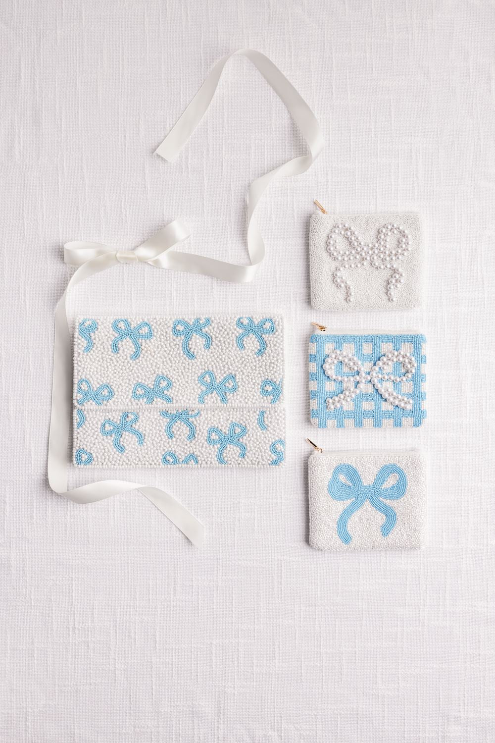 Blue Bow Beaded Pouch