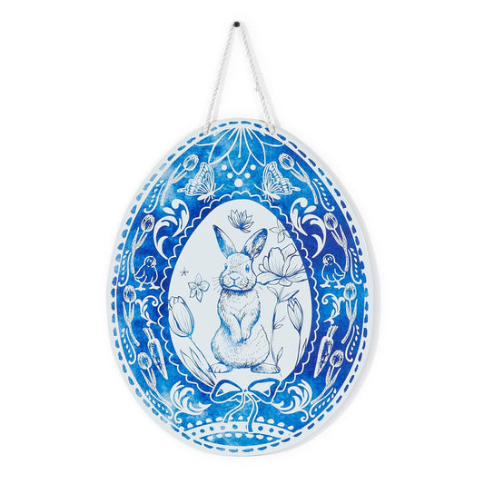 SALE Blue & White Egg & Bunny Door Hanger