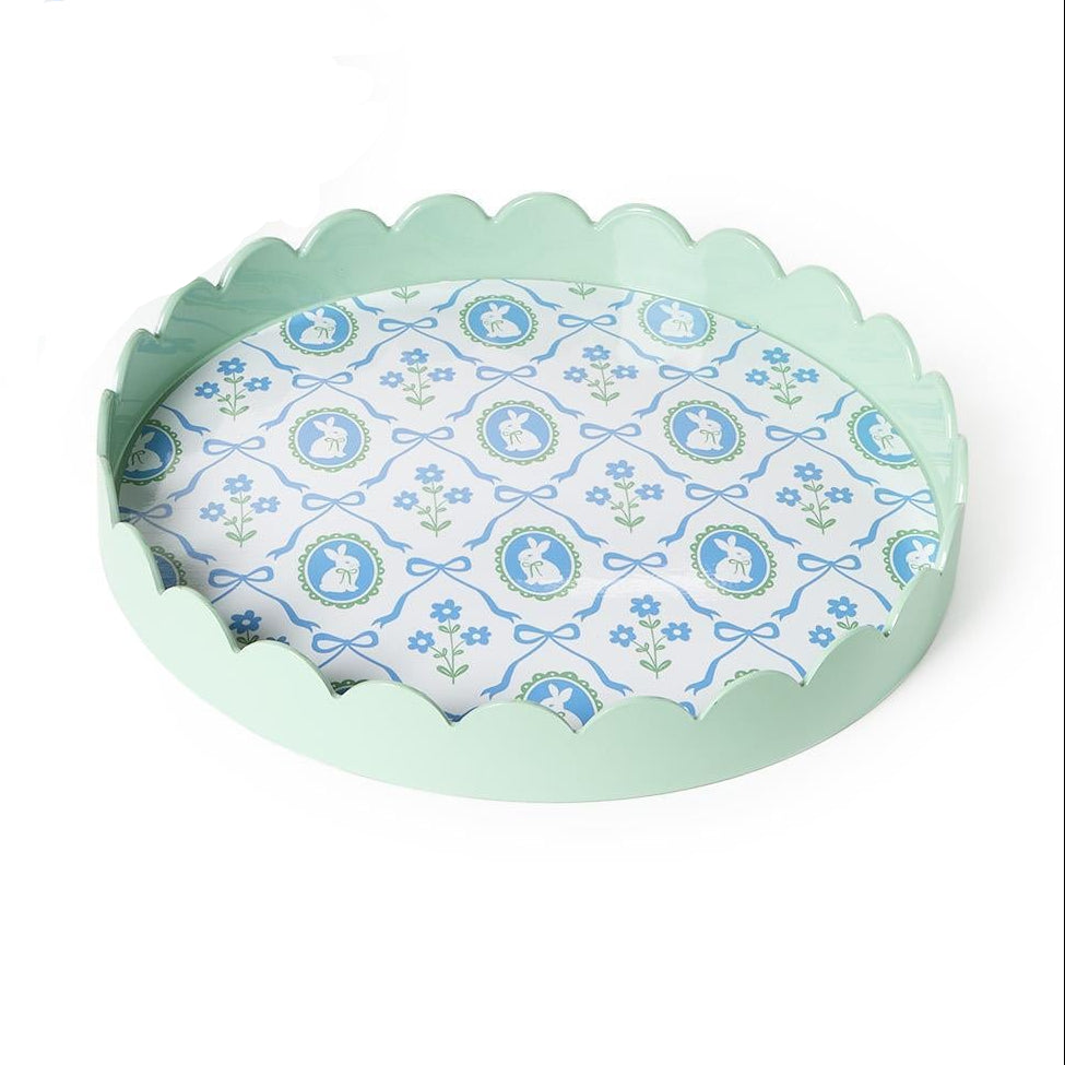 SALE Bunnies & Bows Round Scalloped Edge Tray Large