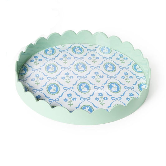 SALE Bunnies & Bows Round Scalloped Edge Tray Large